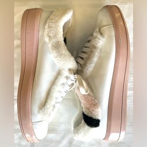 Women’s Prada Fur Trim Lace Up Sneaker Sz 41